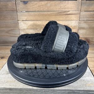 UGG Womens Sandals Size 6 Fluffita Black Platform Chunky Slides Sherpa Shearling